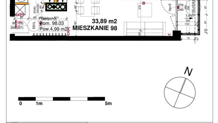 Rzut - Mieszkanie na sprzedaż 1 pokój o powierzchni 33,89 m² - numer M98 w Srebrzyńska Park IV