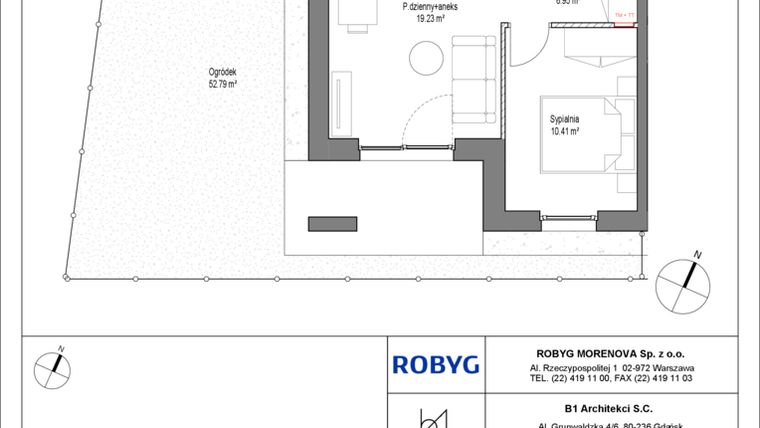 Rzut - Mieszkanie na sprzedaż 2 pokoje o powierzchni 40,12 m² - numer C.0M04 w Leszczyńskich 2
