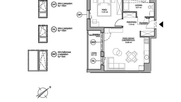 Rzut - Mieszkanie na sprzedaż 2 pokoje o powierzchni 49,31 m² - numer D.2.8.4 w Rumia Centralna