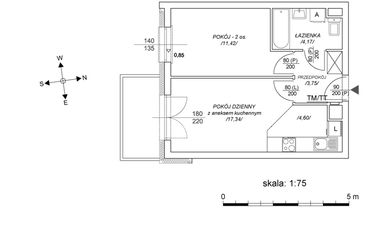 Rzut - Mieszkanie na sprzedaż 2 pokoje o powierzchni 36,68 m² - numer M59 w Osiedle Mała Dziesiąta etap II