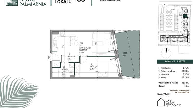 Rzut - Mieszkanie na sprzedaż 2 pokoje o powierzchni 41,5 m² - numer C03 w Nowa Palmiarnia