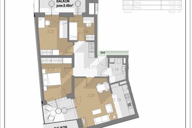 Rzut - Mieszkanie na sprzedaż 4 pokoje o powierzchni 79,02 m² - numer A.M4 w Villa Botanica
