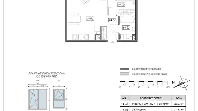 Rzut - Mieszkanie na sprzedaż 2 pokoje o powierzchni 45,5 m² - numer 4.A.14 w Nowe Południe bud. 4