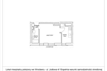 Rzut - Mieszkanie na sprzedaż 1 pokój o powierzchni 28,7 m² - numer 4/19. w Apartamenty Nowy Targ