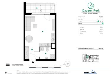 Rzut - Mieszkanie na sprzedaż 1 pokój o powierzchni 32,79 m² - numer F.2.M10 w Oxygen Park etap III