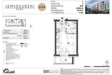 Rzut - Mieszkanie na sprzedaż 1 pokój o powierzchni 25,5 m² - numer A2_M34 w Jemiołuszki Park etap 2
