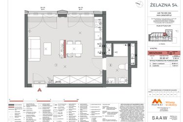 Rzut - Mieszkanie na sprzedaż 1 pokój o powierzchni 30,92 m² - numer A.08.13 w Żelazna 54