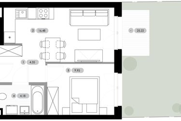 Rzut - Mieszkanie na sprzedaż 2 pokoje o powierzchni 34,96 m² - numer B.0.M1 w Nowe Radwanice