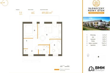 Rzut - Mieszkanie na sprzedaż 3 pokoje o powierzchni 49 m² - numer 6C w Słoneczny Nowy Otok - Malownicza Południe etap III