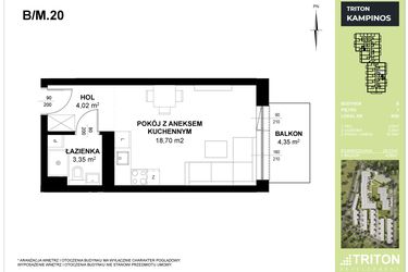 Rzut - Mieszkanie na sprzedaż 1 pokój o powierzchni 26,07 m² - numer B_M20 w Triton Kampinos III