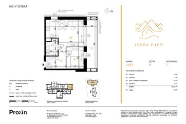 Rzut - Mieszkanie na sprzedaż 2 pokoje o powierzchni 45,53 m² - numer 23B/2 w Izera Park