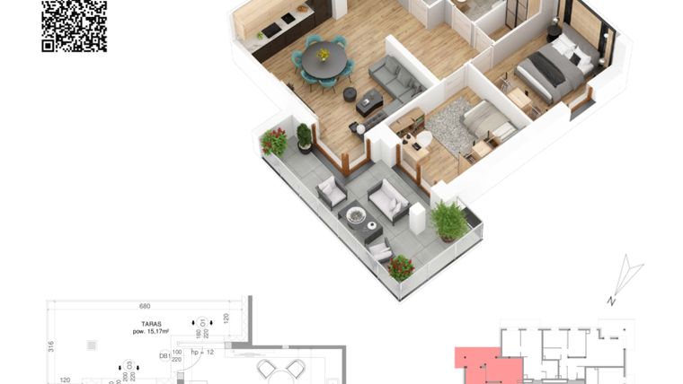 Rzut - Mieszkanie na sprzedaż 3 pokoje o powierzchni 59,41 m² - numer 11 w Villa Park - Etap IV