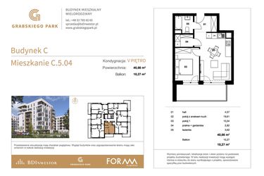 Rzut - Mieszkanie na sprzedaż 2 pokoje o powierzchni 40,66 m² - numer C.5.04 w Grabskiego Park