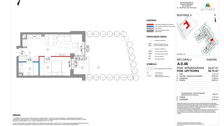 Rzut - Mieszkanie na sprzedaż 2 pokoje o powierzchni 38,13 m² - numer A.0.46 w My Forest