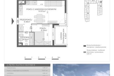 Rzut - Mieszkanie na sprzedaż 2 pokoje o powierzchni 37,1 m² - numer 114. w Osiedle Parkowa etap B