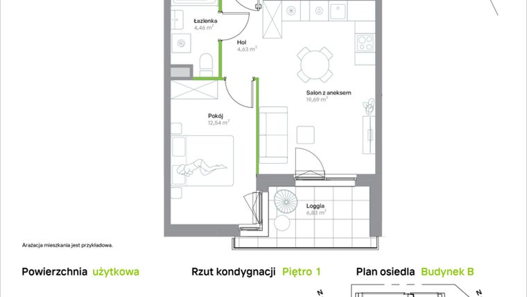 Rzut - Mieszkanie na sprzedaż 2 pokoje o powierzchni 41,32 m² - numer B/1/26 w Krakowska Vita