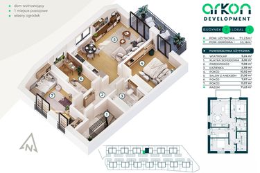 Rzut - Mieszkanie na sprzedaż 4 pokoje o powierzchni 67,08 m² - numer 7/2 w Nova Jurajska