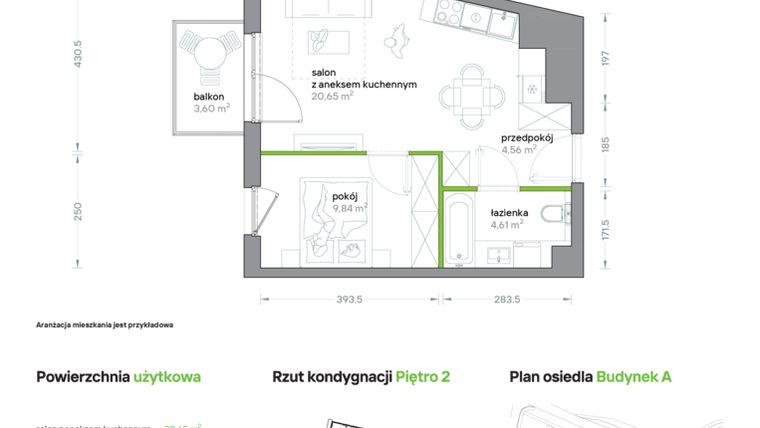 Rzut - Mieszkanie na sprzedaż 2 pokoje o powierzchni 39,66 m² - numer A/KL1/2/06 w Podhalańska Vita