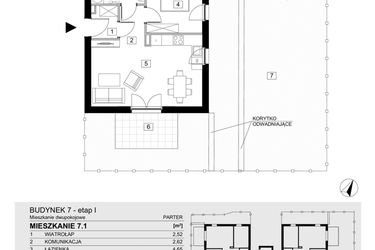Rzut - Mieszkanie na sprzedaż 2 pokoje o powierzchni 43,42 m² - numer 7.1 w Jasieny