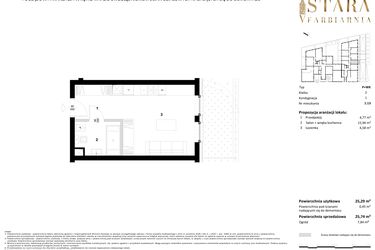 Rzut - Mieszkanie na sprzedaż 1 pokój o powierzchni 25,74 m² - numer 1.13 w Stara Farbiarnia