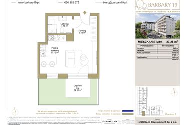 Rzut - Mieszkanie na sprzedaż 1 pokój o powierzchni 27,28 m² - numer 40 w Barbary 19