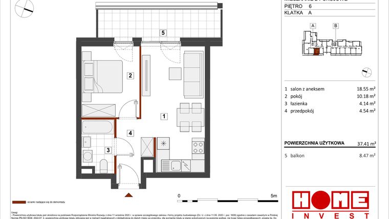 Rzut - Mieszkanie na sprzedaż 2 pokoje o powierzchni 37,41 m² - numer B1-A043 w Warszawski Świt etap VIII