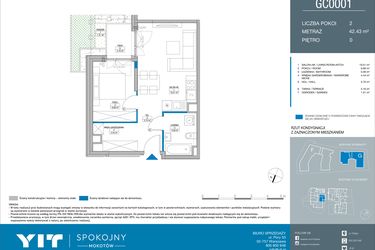 Rzut - Mieszkanie na sprzedaż 2 pokoje o powierzchni 42,34 m² - numer GC0001 w Spokojny Mokotów etap II