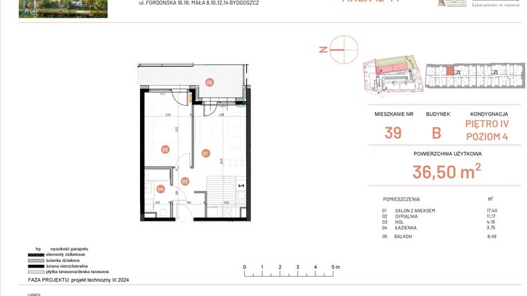 Rzut - Mieszkanie na sprzedaż 2 pokoje o powierzchni 36,5 m² - numer 12.39 w Osiedle Nowe Horyzonty etap III