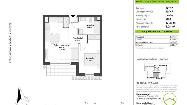 Rzut - Mieszkanie na sprzedaż 2 pokoje o powierzchni 43,37 m² - numer B10-3 w Osiedle Janowo Park