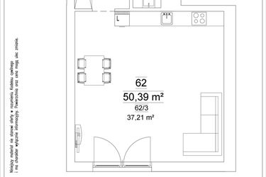 Rzut - Mieszkanie na sprzedaż 1 pokój o powierzchni 50,39 m² - numer 62 w Osiedle Teatralne 19