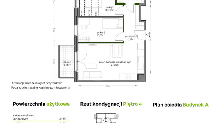Rzut - Mieszkanie na sprzedaż 3 pokoje o powierzchni 50,7 m² - numer A/4/51 w Niepołomicka Vita