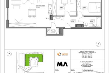 Rzut - Mieszkanie na sprzedaż 3 pokoje o powierzchni 68,2 m² - numer PT/A/2/11 w Przystanek Tarnogaj