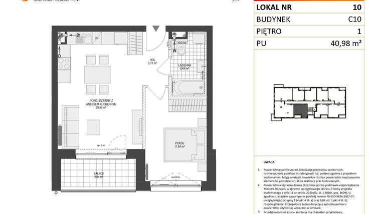 Rzut - Mieszkanie na sprzedaż 2 pokoje o powierzchni 40,98 m² - numer C10.10 w Konstelacja etap V