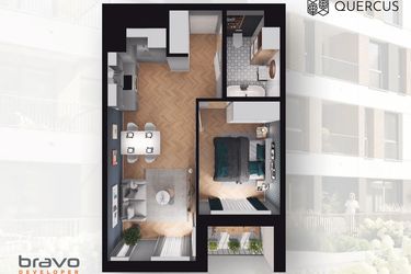 Rzut - Mieszkanie na sprzedaż 2 pokoje o powierzchni 39,48 m² - numer B2.127 w Quercus