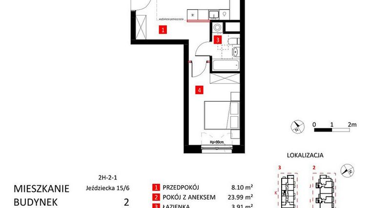 Rzut - Mieszkanie na sprzedaż 2 pokoje o powierzchni 48,82 m² - numer AJ_15/6 w Apartamenty Jeździecka