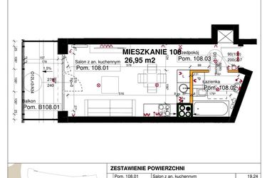 Rzut - Mieszkanie na sprzedaż 1 pokój o powierzchni 26,95 m² - numer M108 w Srebrzyńska Park IV