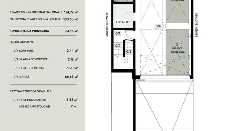 Rzut - Mieszkanie na sprzedaż 5 pokoi o powierzchni 124,77 m² - numer D.6 w Wiązana Residence