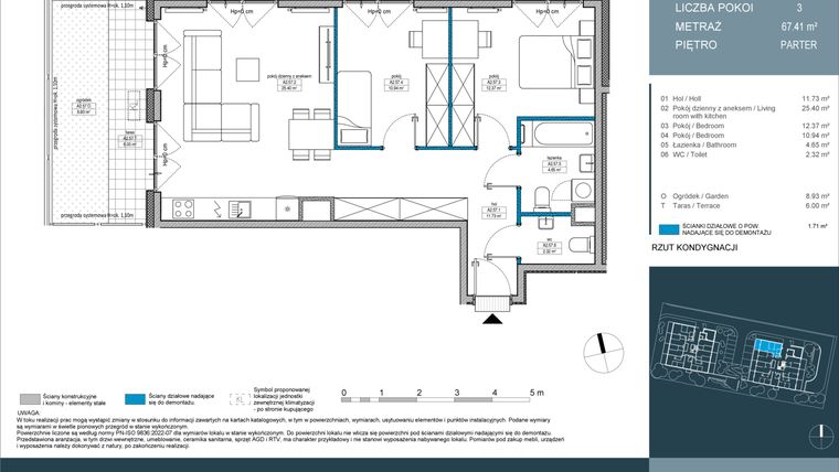 Rzut - Mieszkanie na sprzedaż 3 pokoje o powierzchni 67,41 m² - numer 57 w Nordic Górka Narodowa