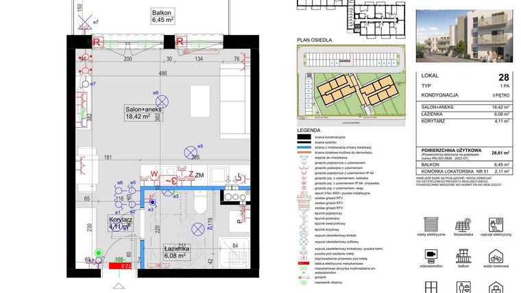 Rzut - Mieszkanie na sprzedaż 1 pokój o powierzchni 28,61 m² - numer 28 w Harmony Antoninek