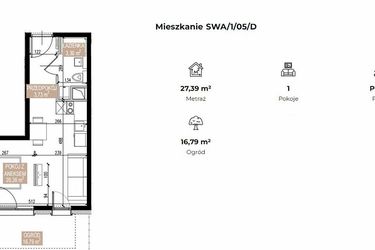 Rzut - Mieszkanie na sprzedaż 1 pokój o powierzchni 27,39 m² - numer SWA/1/05/D w Apartamenty Świeradowska