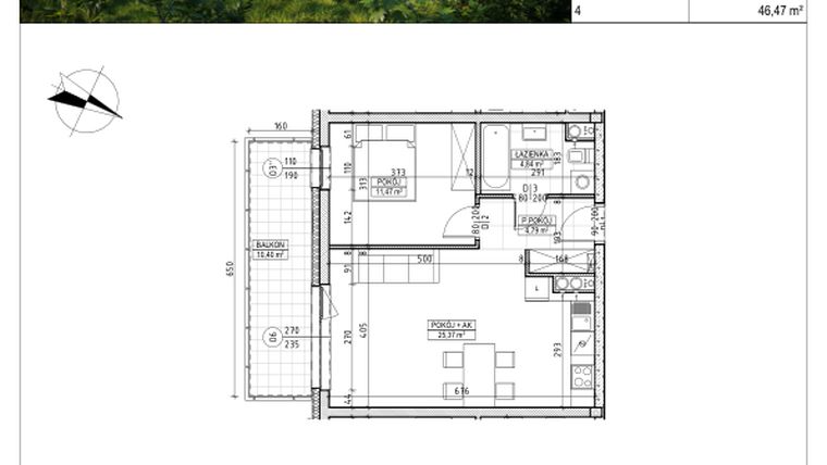 Rzut - Mieszkanie na sprzedaż 2 pokoje o powierzchni 46,47 m² - numer C5.01.38 w Osiedle Panorama Wiślana Etap IV - budynek C5