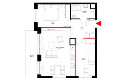 Rzut - Mieszkanie na sprzedaż 3 pokoje o powierzchni 59,44 m² - numer E.1.2 w INSPIRE ETAP IV – bud. E