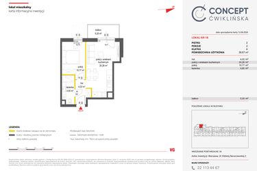 Rzut - Mieszkanie na sprzedaż 2 pokoje o powierzchni 39,67 m² - numer 18 w Concept Ćwiklińska