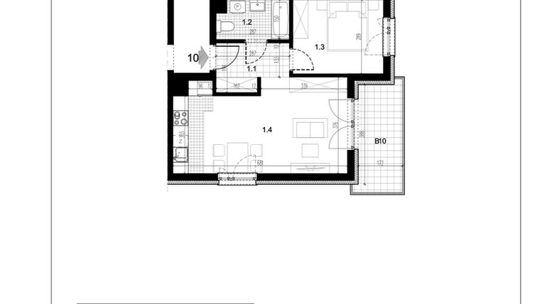 Rzut - Mieszkanie na sprzedaż 2 pokoje o powierzchni 42,18 m² - numer C1.10 w Centralna II