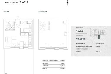 Rzut - Mieszkanie na sprzedaż 2 pokoje o powierzchni 61,59 m² - numer 1.A2.7 w Żernicka Park