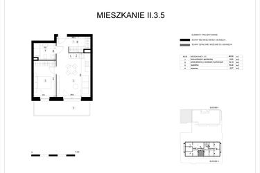 Rzut - Mieszkanie na sprzedaż 2 pokoje o powierzchni 40,93 m² - numer II.3.5 w Pryncypalna 66