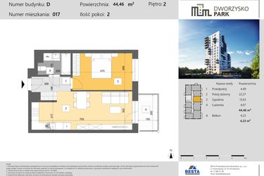 Rzut - Mieszkanie na sprzedaż 2 pokoje o powierzchni 44,46 m² - numer 17 w Dworzysko Park - Etap III