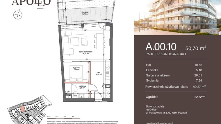 Rzut - Mieszkanie na sprzedaż 2 pokoje o powierzchni 49,27 m² - numer A.0.10 w Apollo Residence