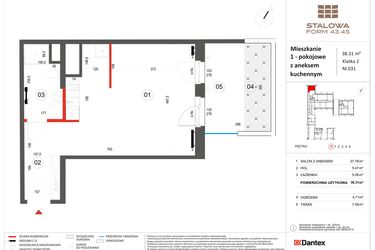 Rzut - Mieszkanie na sprzedaż 1 pokój o powierzchni 38,31 m² - numer 31 w Stalowa Form 43.45