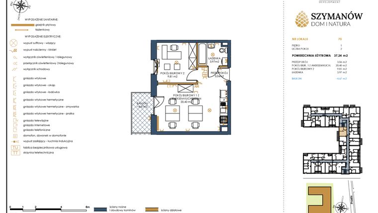 Rzut - Lokal użytkowy na sprzedaż 2 pokoje o powierzchni 37,24 m² - numer 70 w Szymanów Dom i Natura